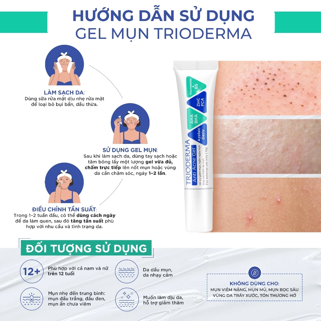 Gel Chấm Mụn Trioderma Hỗ Trợ Giảm Mụn Viêm Sưng Đỏ, Giúp Mờ Thâm Mụn 15g