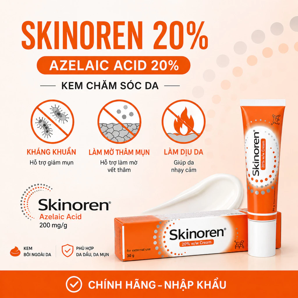 Kem Chấm Mụn Skinoren Cream Acid Azelaic 20% Giảm Mụn Mờ Thâm 30g