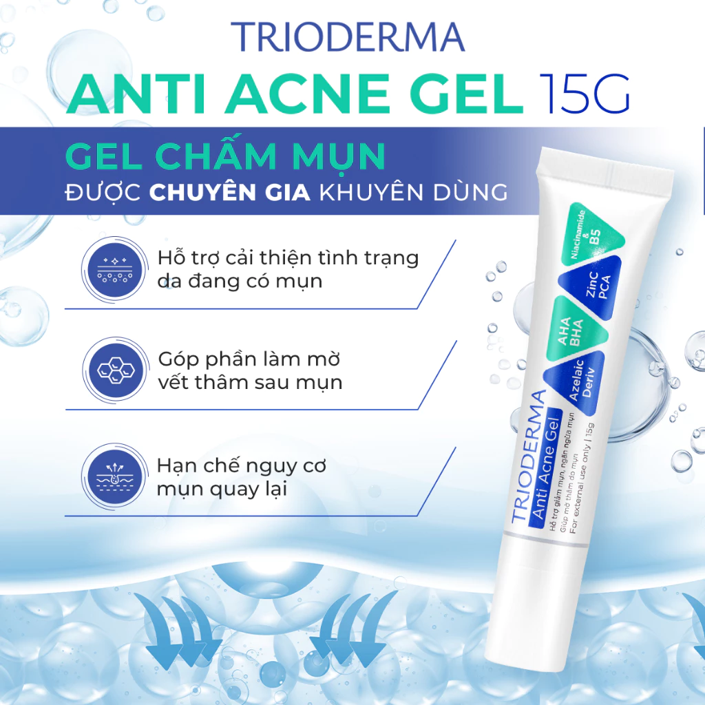 Gel Chấm Mụn Trioderma Hỗ Trợ Giảm Mụn Viêm Sưng Đỏ, Giúp Mờ Thâm Mụn 15g