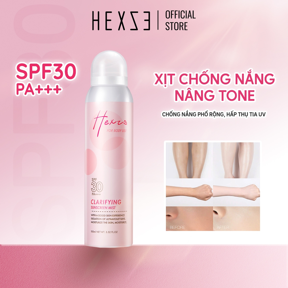 Xịt Chống Nắng Nâng Tone Hexze SPF30 PA+++ Bảo Vệ Da, Dưỡng Ẩm, Nâng Tone Tự Nhiên 100ml