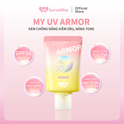 Kem Chống Nắng Barenbliss My UV Armor SPF50 PA++++ Chống Tia UVA Nâng Tone Kiềm Dầu 30ml