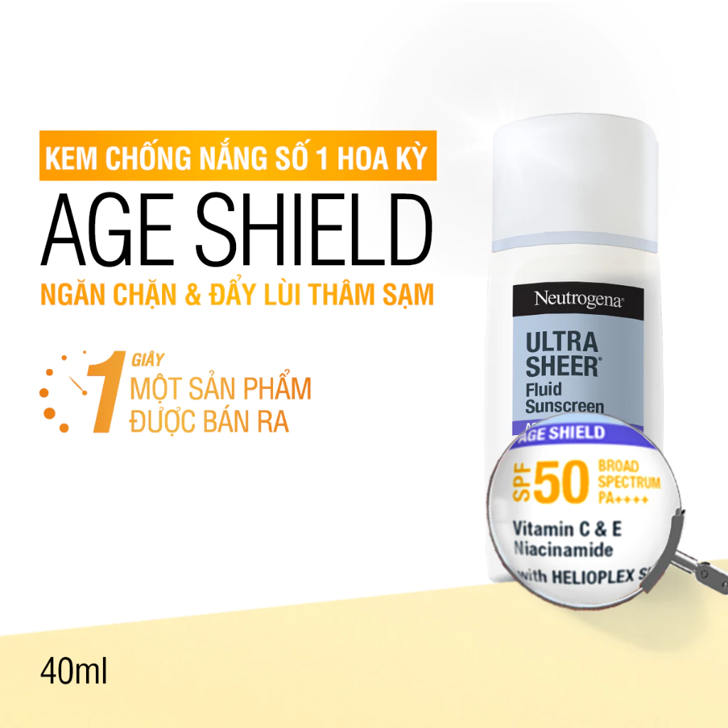 Kem Chống Nắng Neutrogena Ultra Sheer Fluid Sunscreen Age Shield SPF50 Broad Spectrum PA++ Bảo Vệ Tối Ưu, Ngừa Thâm Sạm 40ml