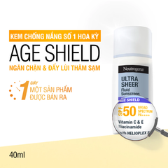 Kem Chống Nắng Neutrogena Ultra Sheer Fluid Sunscreen Age Shield SPF50 Broad Spectrum PA++ Bảo Vệ Tối Ưu, Ngừa Thâm Sạm 40ml
