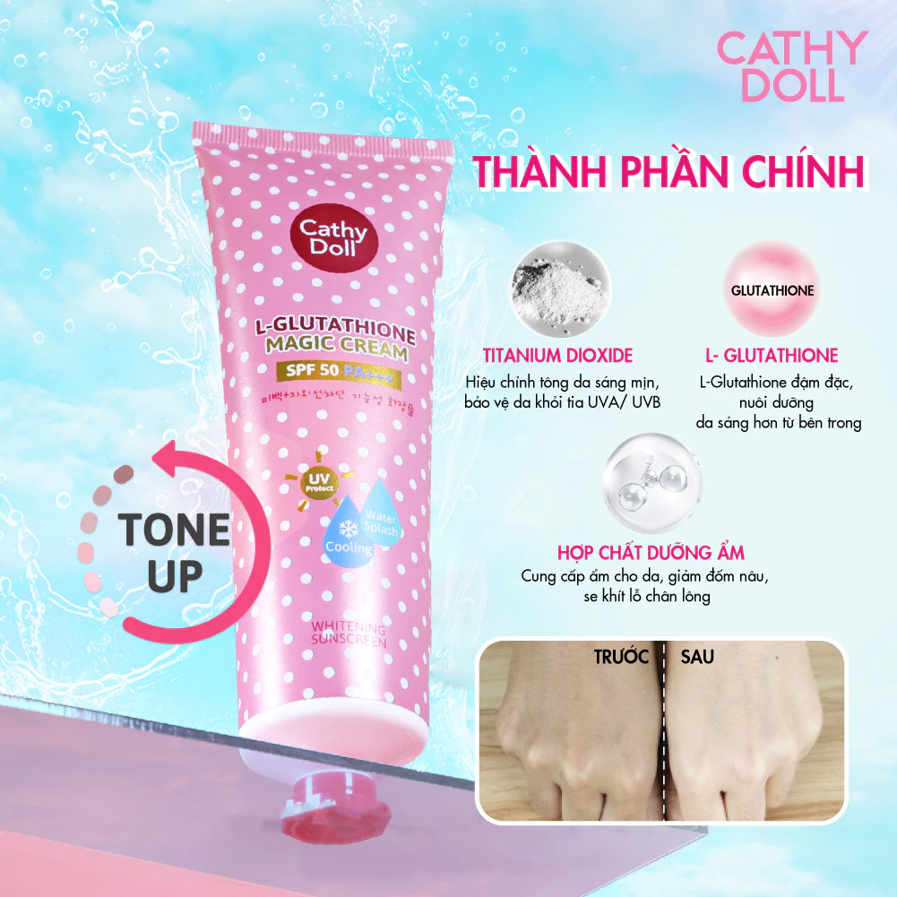 Kem Chống Nắng Cathy Doll L-Glutathione Magic Cream SPF50/PA+++ Giảm Nhiệt Độ, Dưỡng Sáng Da Body 138ml