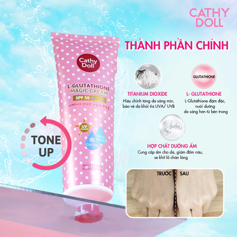 Kem Chống Nắng Cathy Doll L-Glutathione Magic Cream SPF50/PA+++ Giảm Nhiệt Độ, Dưỡng Sáng Da Body 138ml