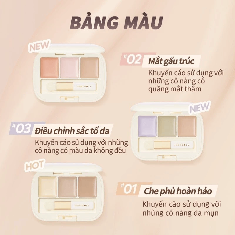 Bảng Che Khuyết Điểm 3 Màu Judydoll Moisturizing Three-Color Concealer Palette Che Phủ Cao 2.7g