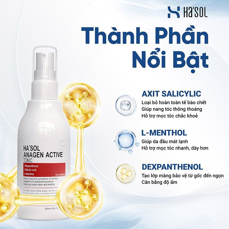 Xịt Dưỡng Hỗ Trợ Kích Mọc Tóc HA’SOL Anagen Active Tonic 100ml