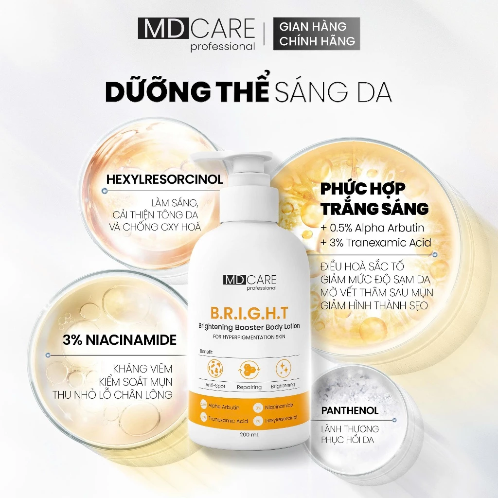 Sữa Dưỡng Thể MD Care Brightening Booster Body Lotion Sáng Da, Mờ Thâm 200ml