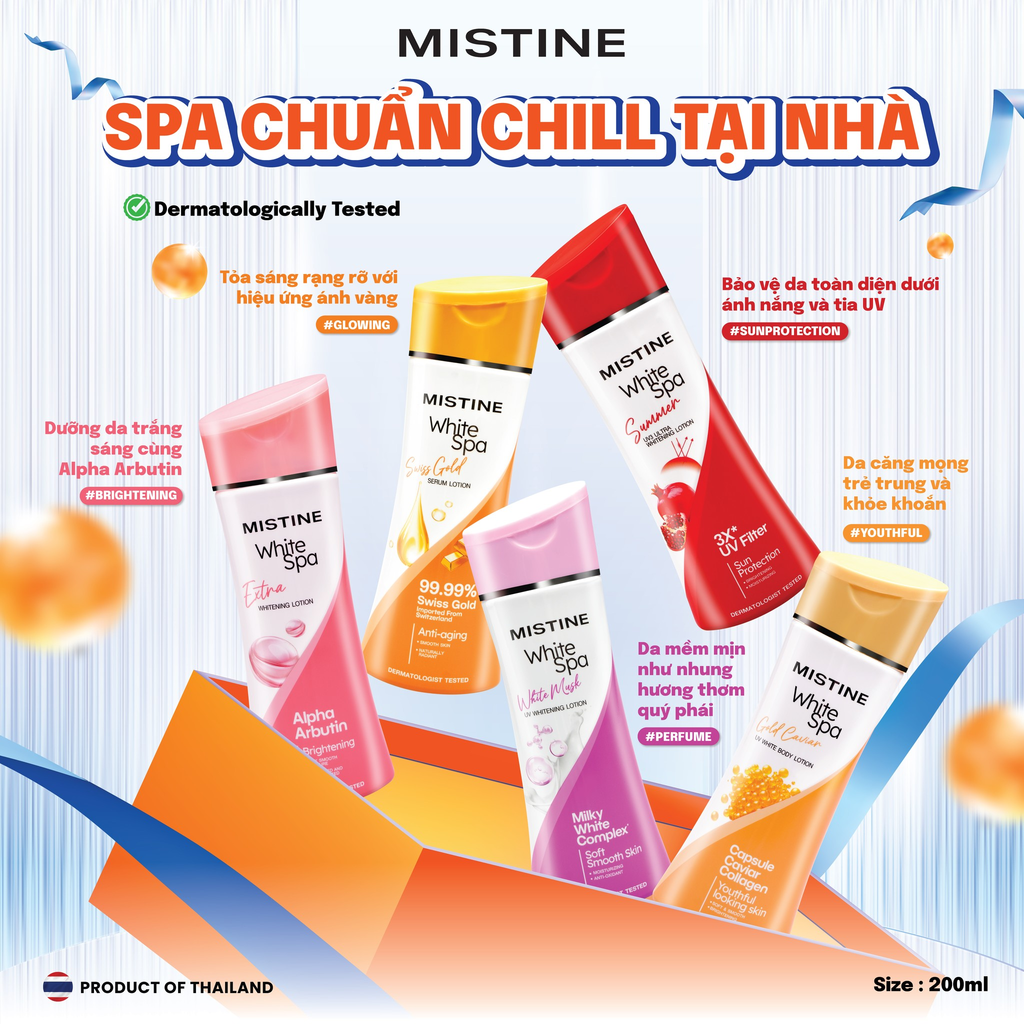 Sữa Dưỡng Thể Mistine White Spa Whitening Lotion Hỗ Trợ Làm Sáng Da 200ml