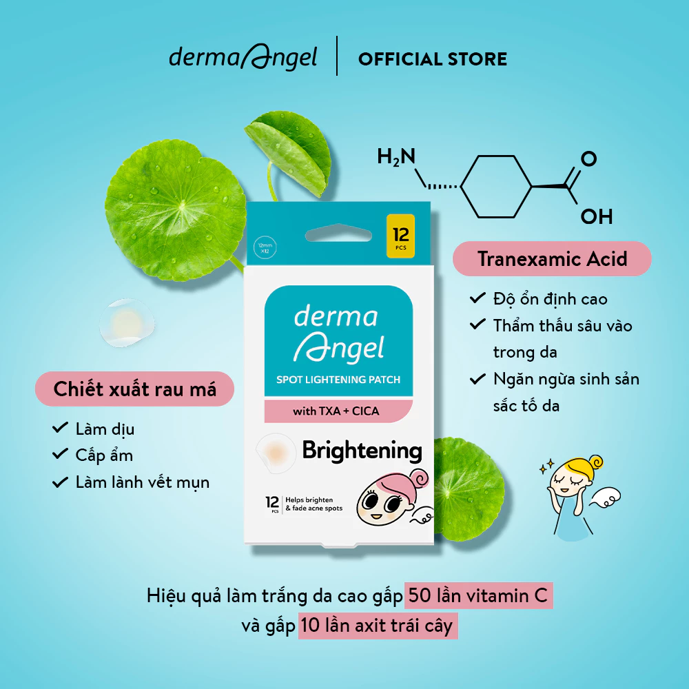 Miếng Dán Mụn Derma Angel Spot Lightening Patch Mờ Thâm Sáng Da 12 Miếng