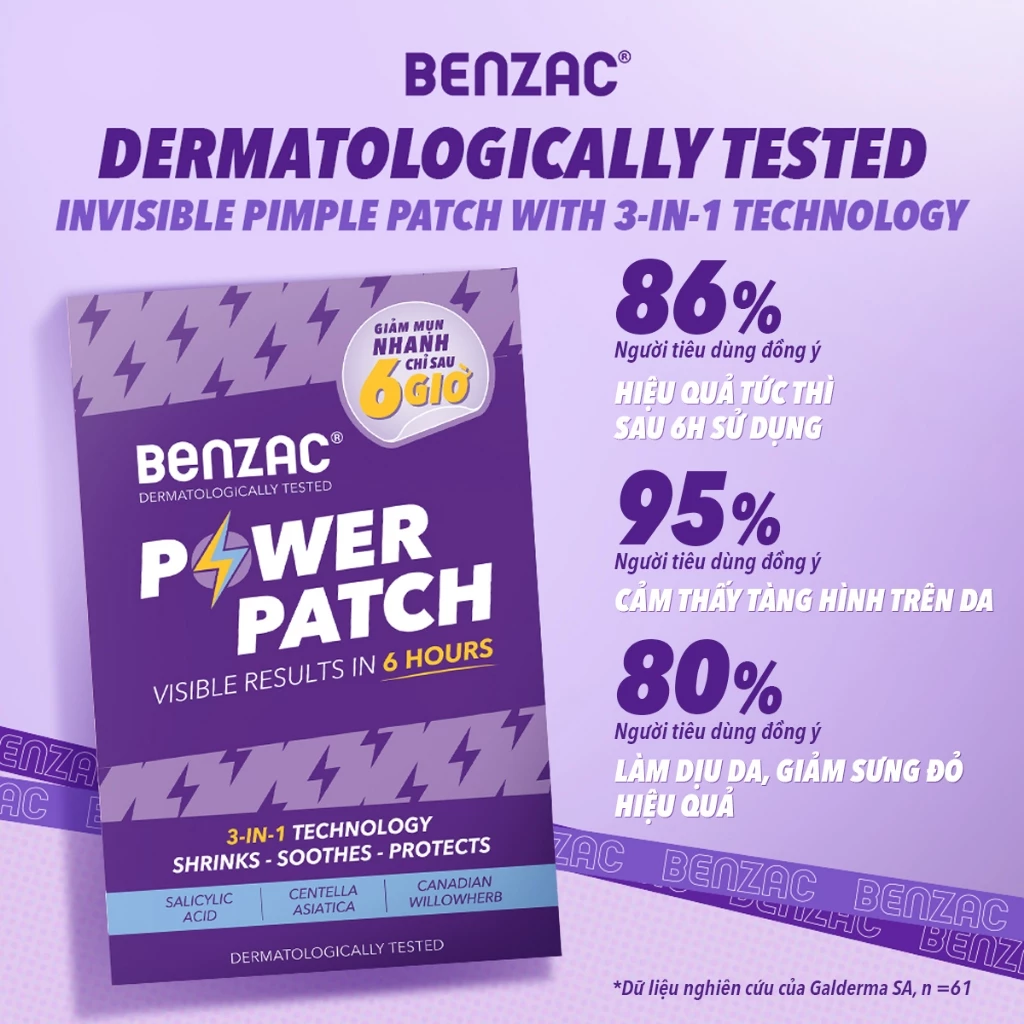 Miếng Dán Mụn Benzac 3 In 1 Power Patch Bảo Vệ Và Ngăn Ngừa Mụn 12 Miếng