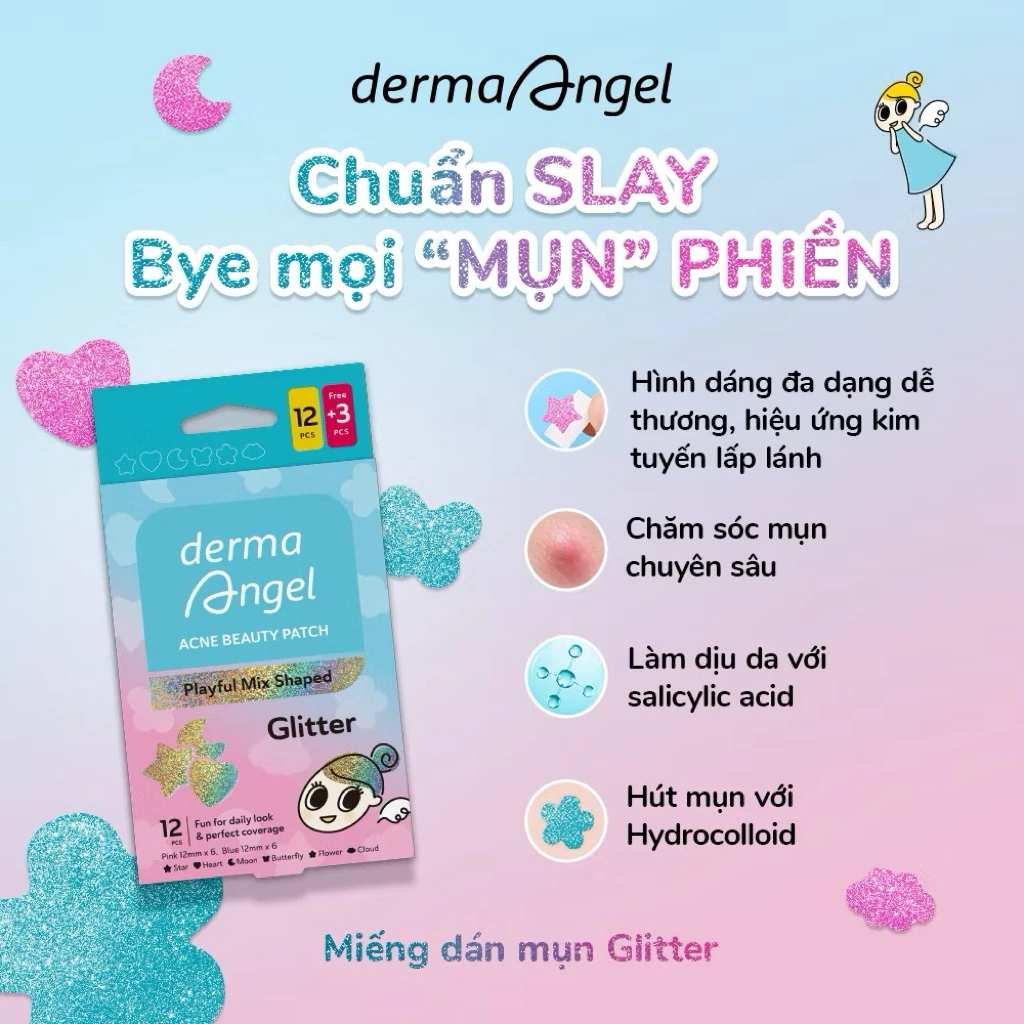 Miếng Dán Mụn Derma Angel Acne Beauty Patch Vui Nhộn 12+3 Miếng