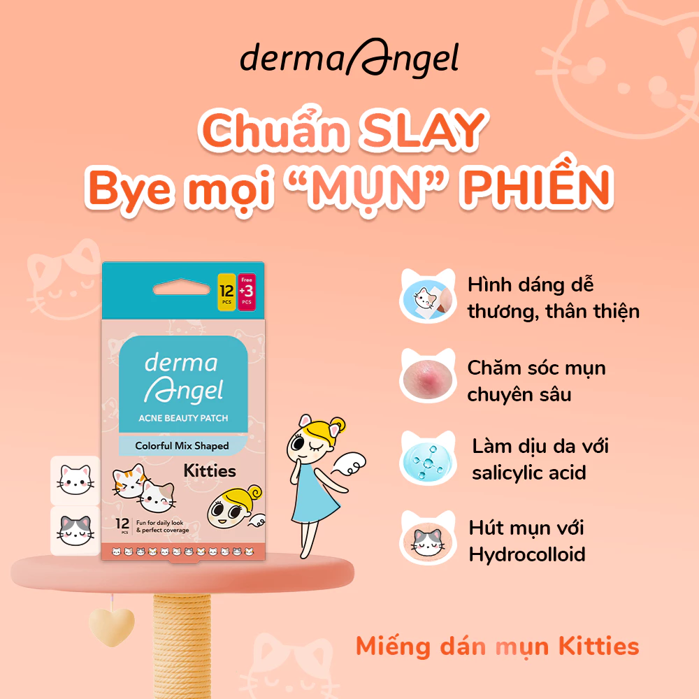 Miếng Dán Mụn Derma Angel Acne Beauty Patch Vui Nhộn 12+3 Miếng