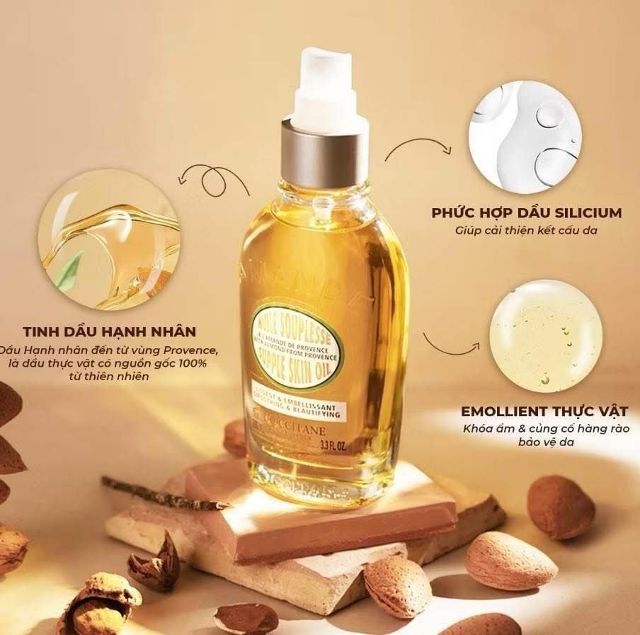 Dầu Dưỡng Thể Hạnh Nhân L'Occitane Almond Supple Skin Oil Làm Mềm, Phục Hồi Da Săn Mịn 100ml