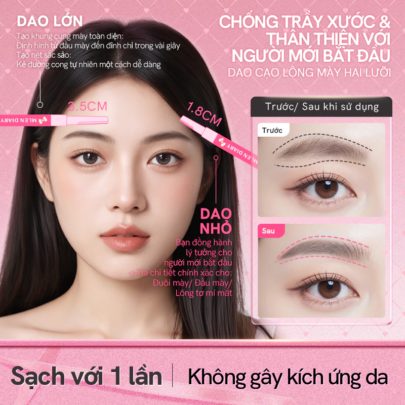 Dao Tỉa Chân Mày 2 Đầu Mlen Diary Dual-Ended Eyebrow Razor 2 In 1
