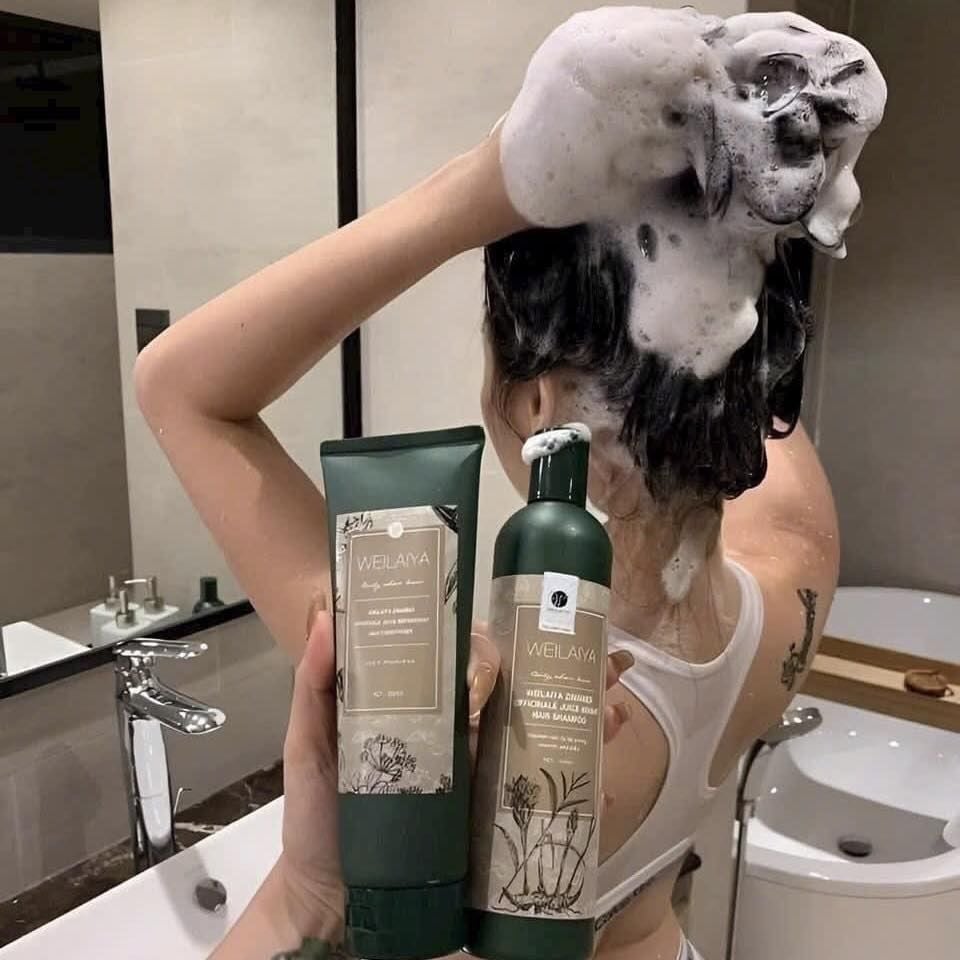 Bộ Gội Xả Weilaiya Zingiber Officinale Juice Repairment Hair Shampoo & Conditioner Gừng Hà Thủ Ô, Kích Mọc Tóc (Nâu)