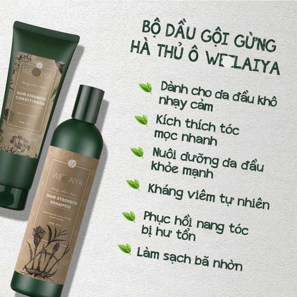 Bộ Gội Xả Weilaiya Zingiber Officinale Juice Repairment Hair Shampoo & Conditioner Gừng Hà Thủ Ô, Kích Mọc Tóc (Nâu)