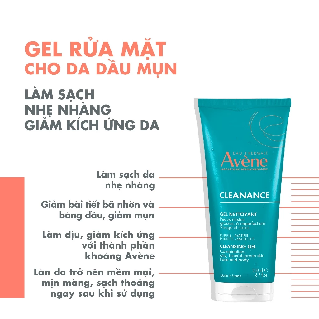 Gel Rửa Mặt Avène Cleanance Cleansing Gel Cho Da Dầu Mụn 15ml