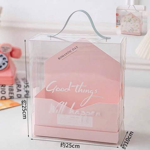 Hộp Mica Trong Suốt Kèm Bìa Thư Quai Da Đựng Quà Đa Dạng (Không Kèm Hoa Và Nơ)