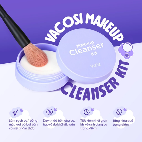 Hộp Rửa Cọ Trang Điểm Kèm Xà Bông Vacosi Makeup Cleanser Kit DC14 48g