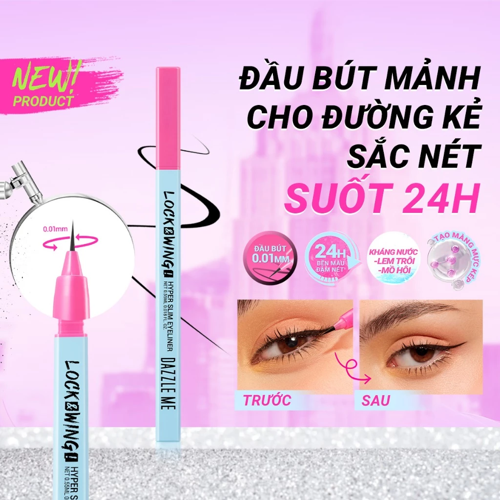Bút Kẻ Mắt Dazzle ME Lock & Wing! Hyper Slim Eyeliner Siêu Mảnh Chống Nước 0,55ml