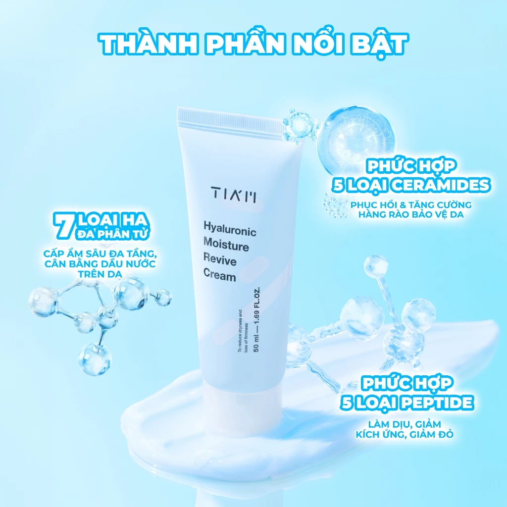 Kem Dưỡng Tia'm HA Hyaluronic Moisture Revive Cream Cấp Nước, Hỗ Trợ Căng Bóng Da 50ml