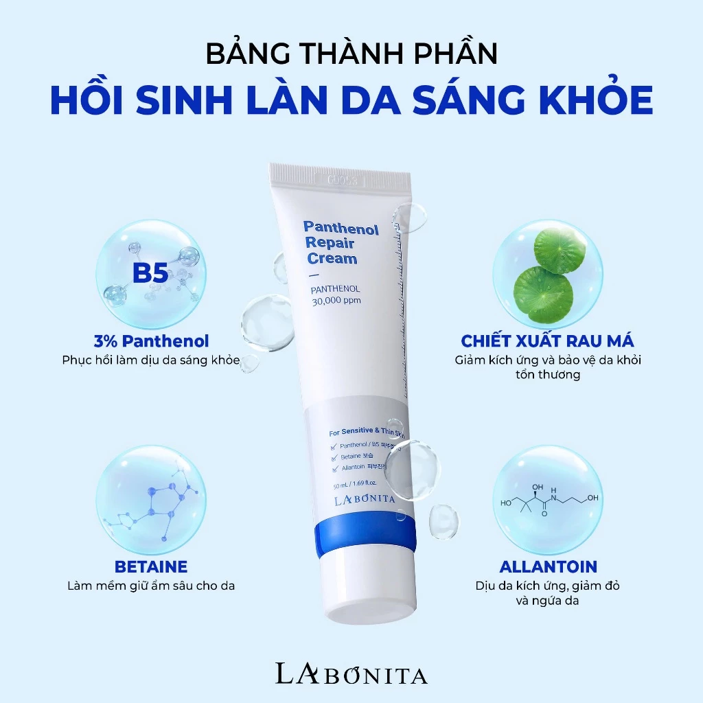 Kem Dưỡng Phục Hồi La Bonita Vital Panthenol Repair Cream Giữ Ẩm, Làm Dịu 50ml