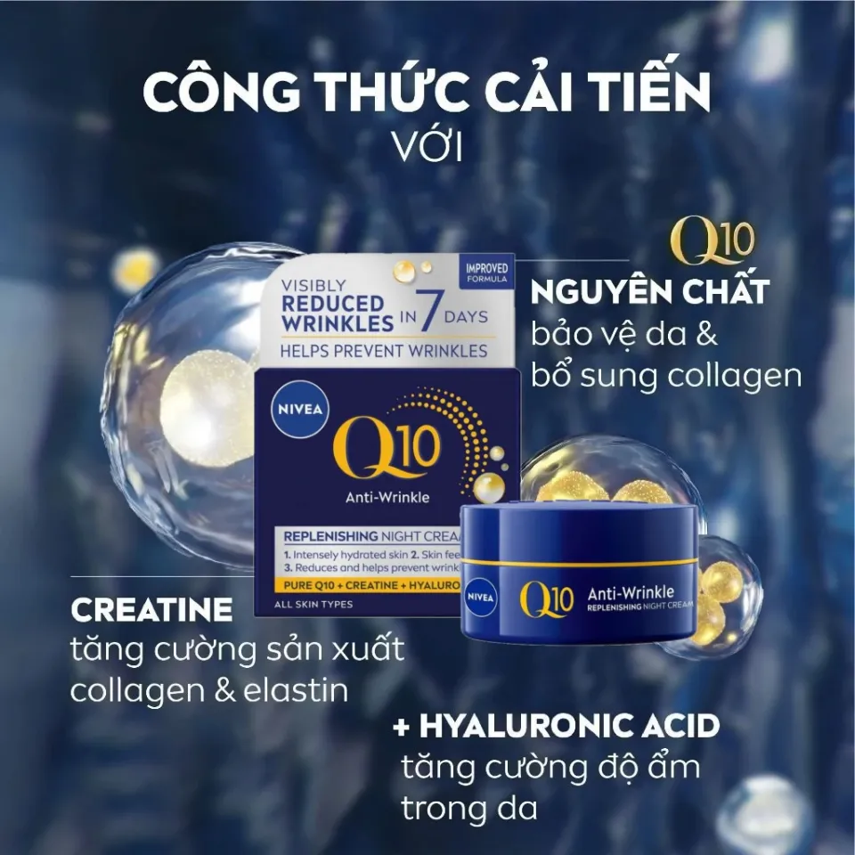 Kem Dưỡng Da Nivea Q10 Anti-Wrinkle Replenishing Night Cream Chống Nhăn 50ml