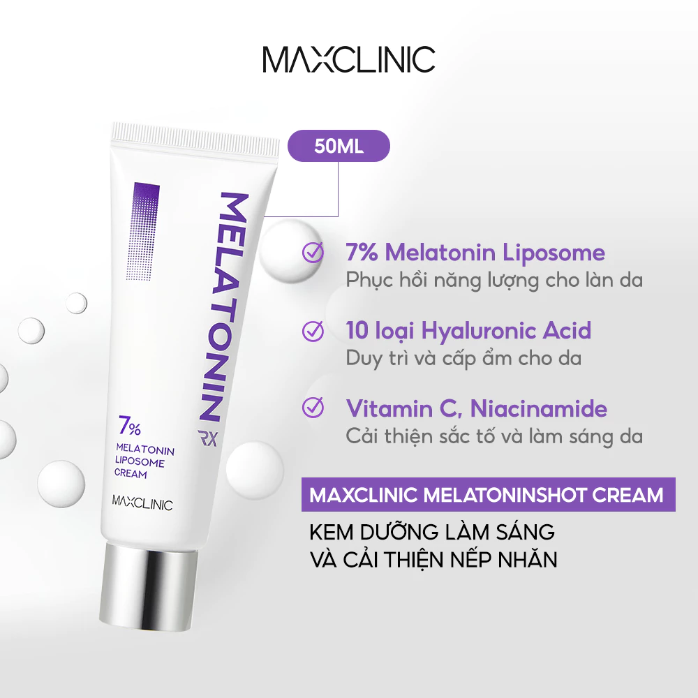 Kem Dưỡng Maxclinic 7% Melatonin Liposome Cream RX Hỗ Trợ Trẻ Hóa, Dưỡng Sáng Tăng Độ Đàn Hồi 50ml
