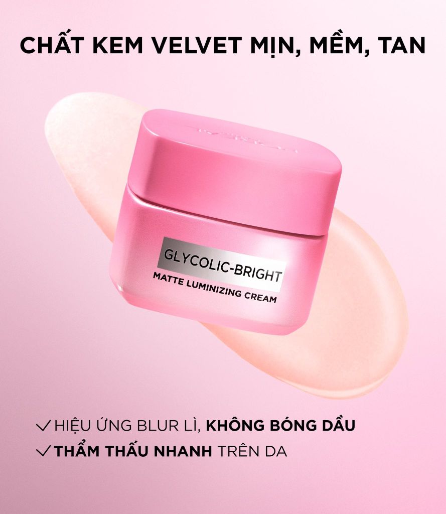 Kem Dưỡng Sáng Da L’Oreal Paris Glycolic-Bright Matte Luminizing Cream Cấp Ẩm, Mờ Thâm 30ml