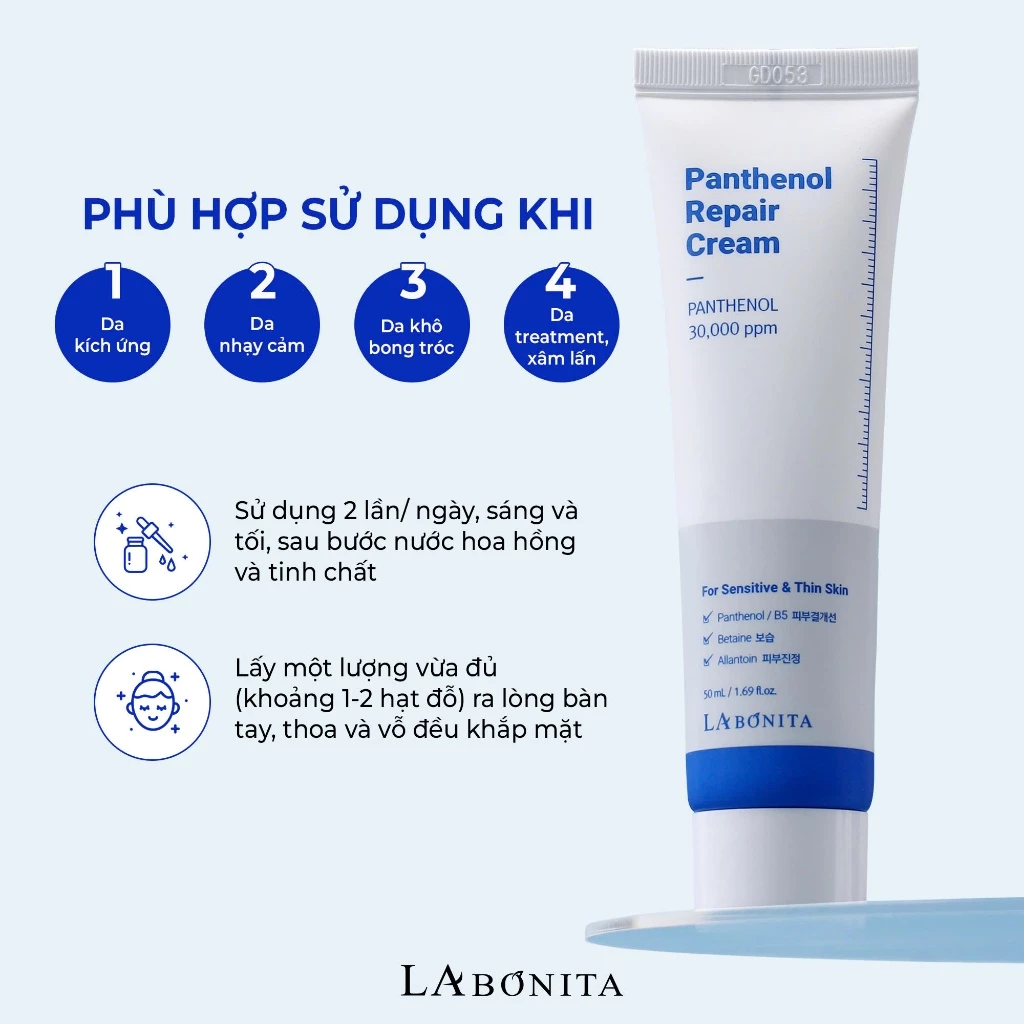 Kem Dưỡng Phục Hồi La Bonita Vital Panthenol Repair Cream Giữ Ẩm, Làm Dịu 50ml