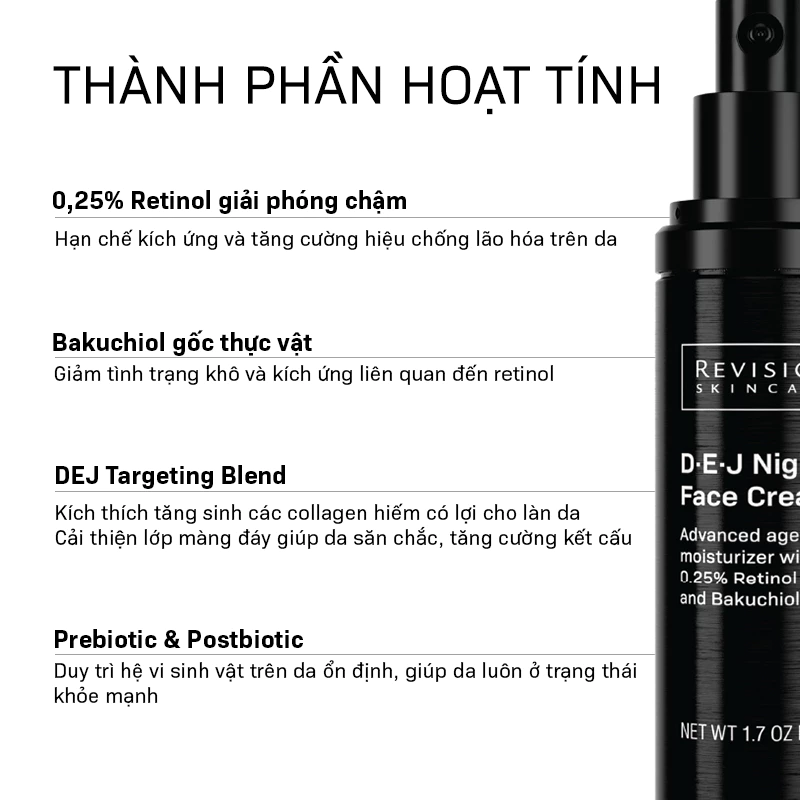 Kem Dưỡng Revision Skincare D-E-J Night Face Cream Chống Lão Hóa, Làm Giảm Nếp Nhăn Tăng Đàn Hồi Da 48g