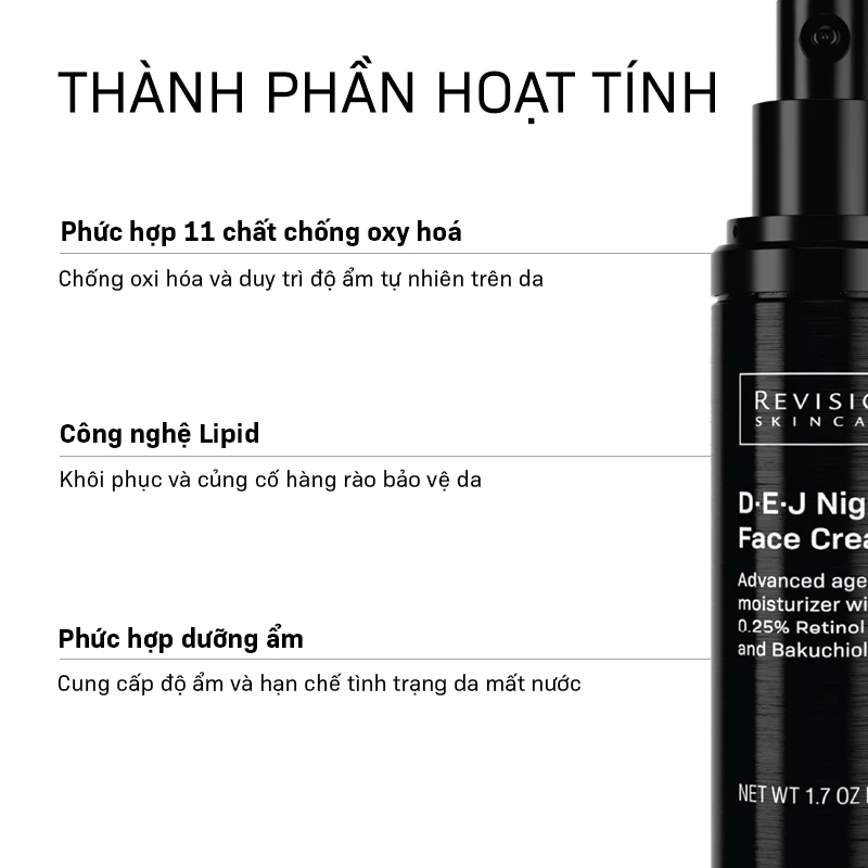 Kem Dưỡng Revision Skincare D-E-J Night Face Cream Chống Lão Hóa, Làm Giảm Nếp Nhăn Tăng Đàn Hồi Da 48g