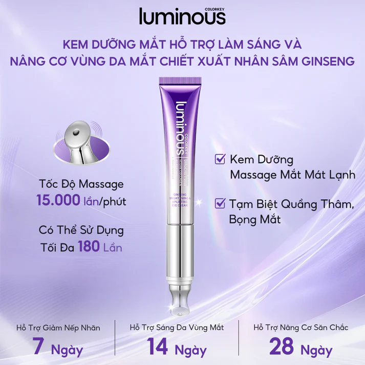 Kem Dưỡng Da Mắt Colorkey Luminous Ginseng Brightening & Uplifting Eye Cream Hỗ Trợ Làm Sáng, Nâng Cơ 20ml