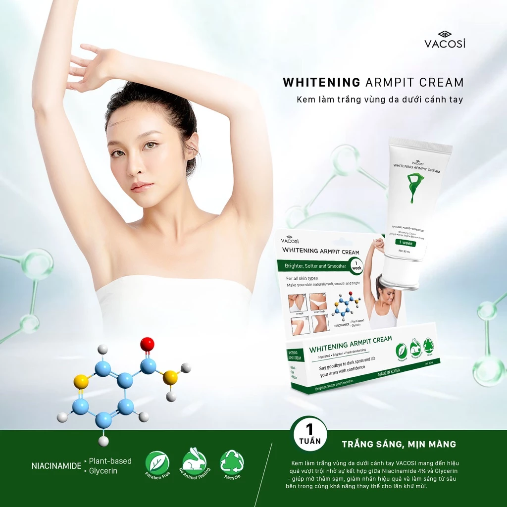 Kem Dưỡng Vùng Nách Vacosi Whitening Armpit Cream Làm Sáng Vùng Da Dưới Cánh Tay 30ml