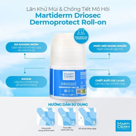 Lăn Khử Mùi Martiderm Driosec Dermoprotect Roll-On Chống Tiết Mồ Hôi 50ml