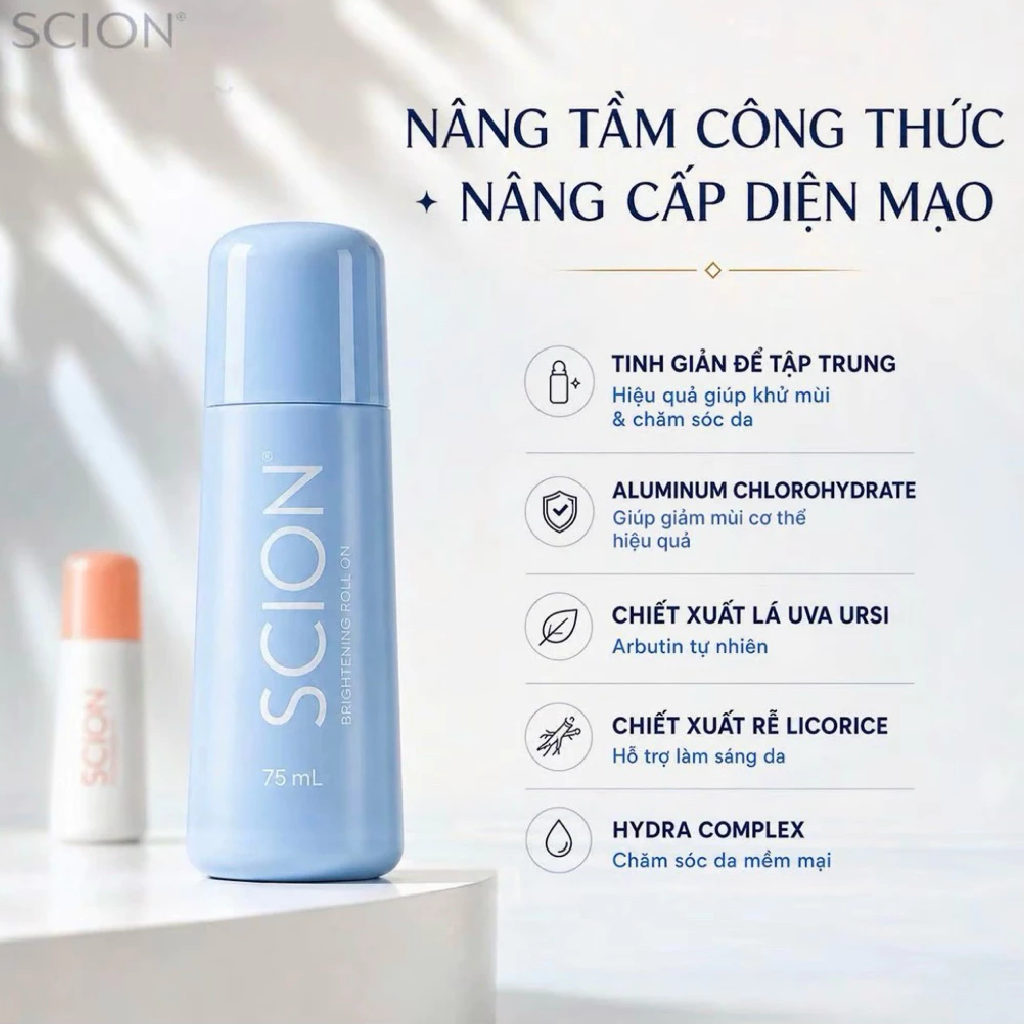 Lăn Khử Mùi Scion Brightening Roll On Làm Sáng Da, Giảm Mùi Mồ Hôi 75ml