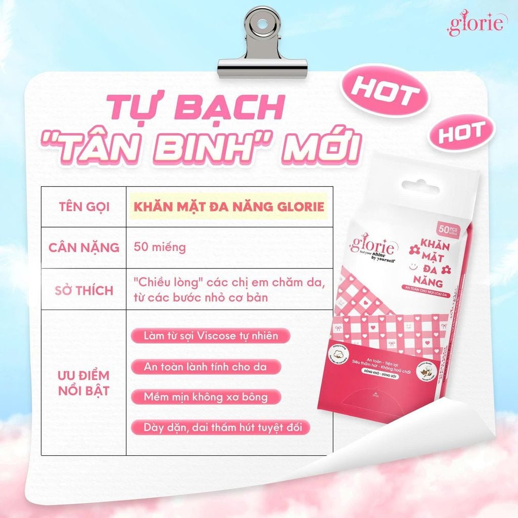 Khăn Mặt Đa Năng Glorie 100% Sợi Viscose Thiên Nhiên Cao Cấp 50 Miếng