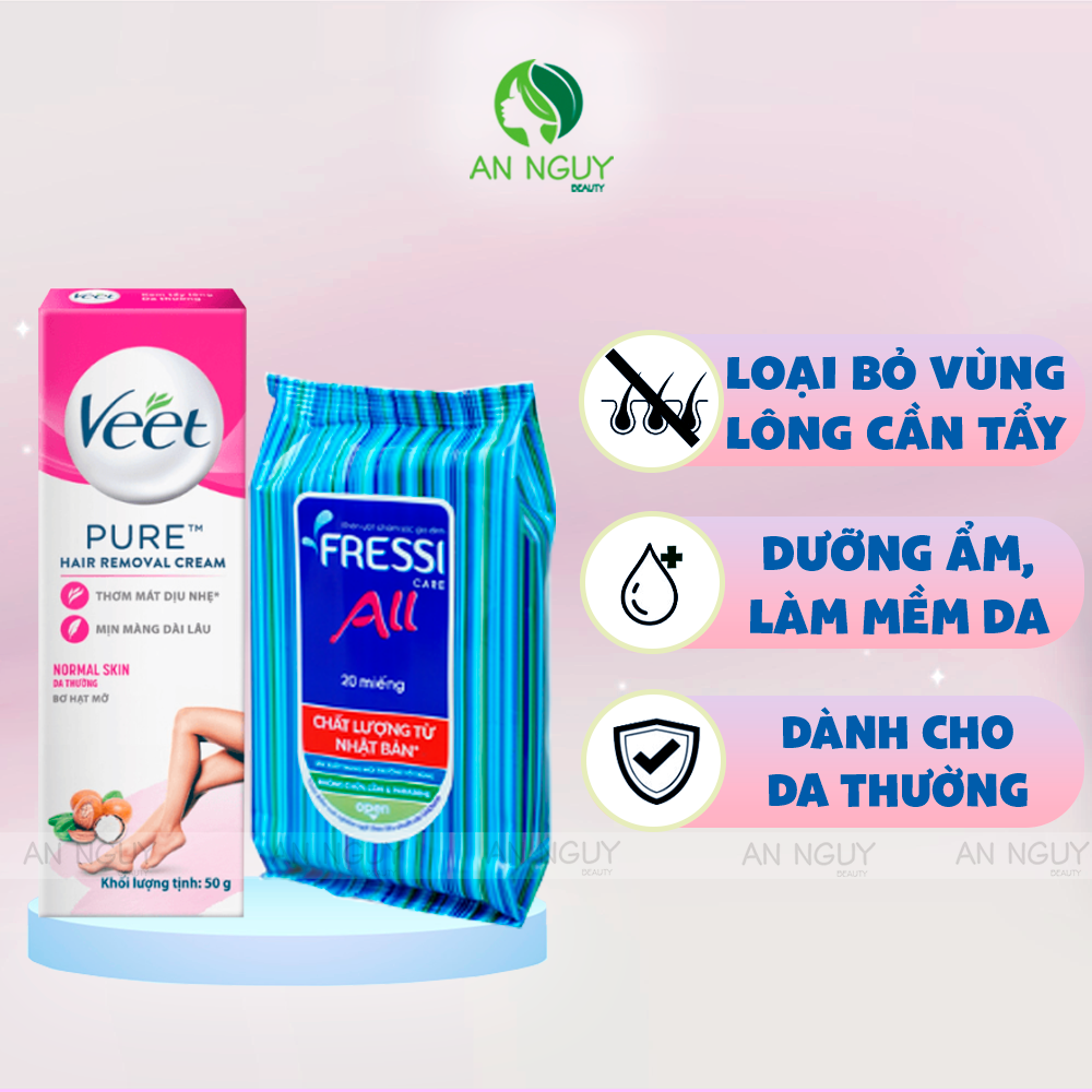 [Mua 1 Tặng 1] Kem Tẩy Lông Veet Pure Hair Removal Cream 50g + Khăn Ướt Fressi Care 20 Miếng