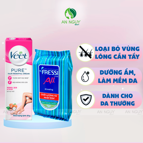 [Mua 1 Tặng 1] Kem Tẩy Lông Veet Pure Hair Removal Cream 50g + Khăn Ướt Fressi Care 20 Miếng