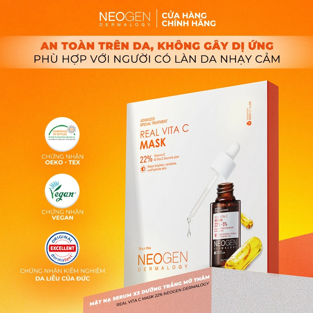 Mặt Nạ Neogen Dermalogy Real Vita C 22% Mask Dưỡng Ẩm, Dưỡng Sáng Mờ Thâm 28g