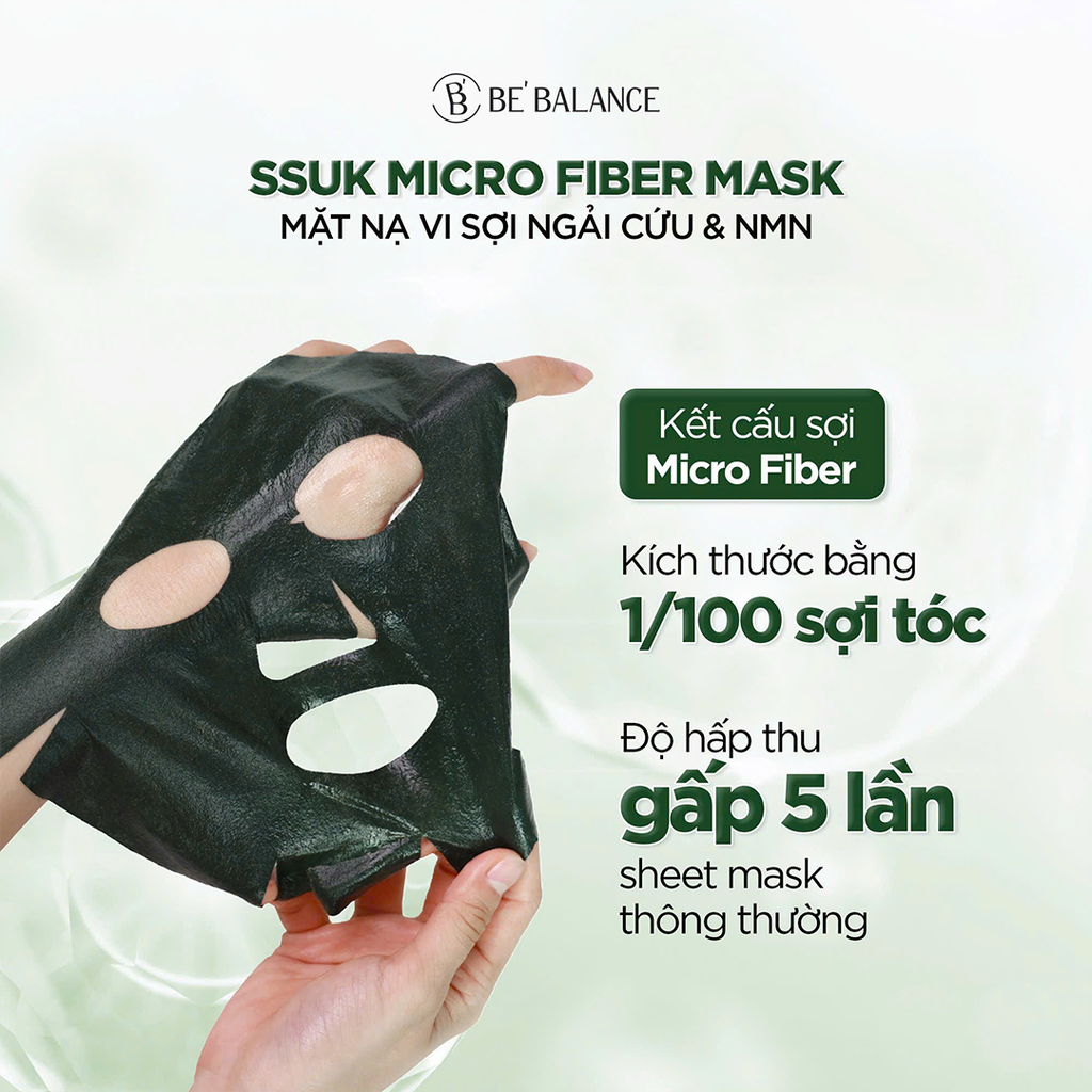 Mặt Nạ Vải Vi Sợi Be’Balance SSUK Microfiber Mask Ngải Cứu Cấp Ẩm, Làm Dịu, Chống Lão Hóa 30g