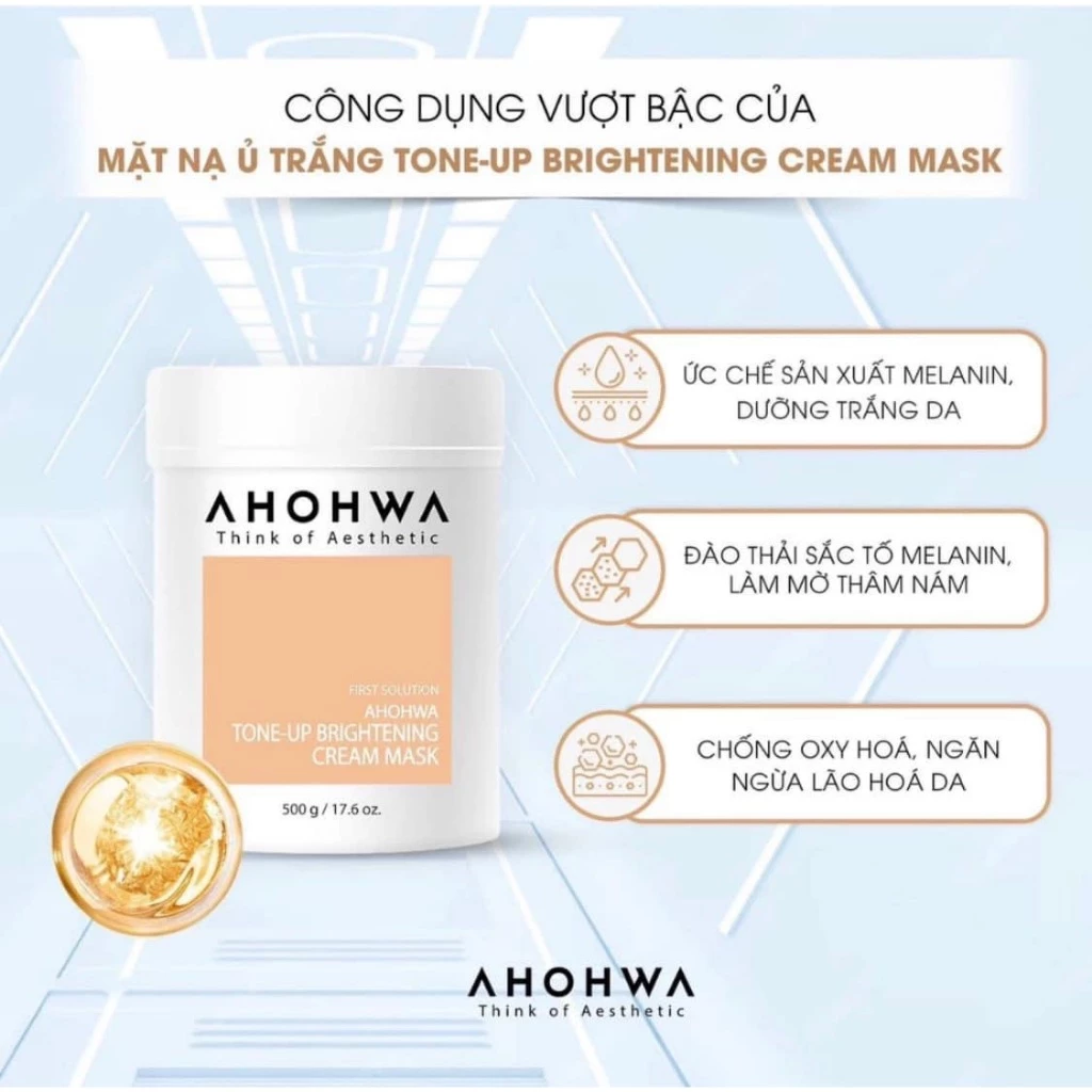Mặt Nạ Ủ Trắng Dạng Kem Ahohwa First Solution Tone-Up Brightening Cream Mask Dưỡng Sáng, Mờ Thâm 20g