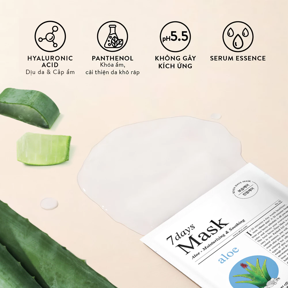 Mặt Nạ Ariul 7 Days Mask Aloe Chiết Xuất Lô Hội, Làm Dịu Da 23ml