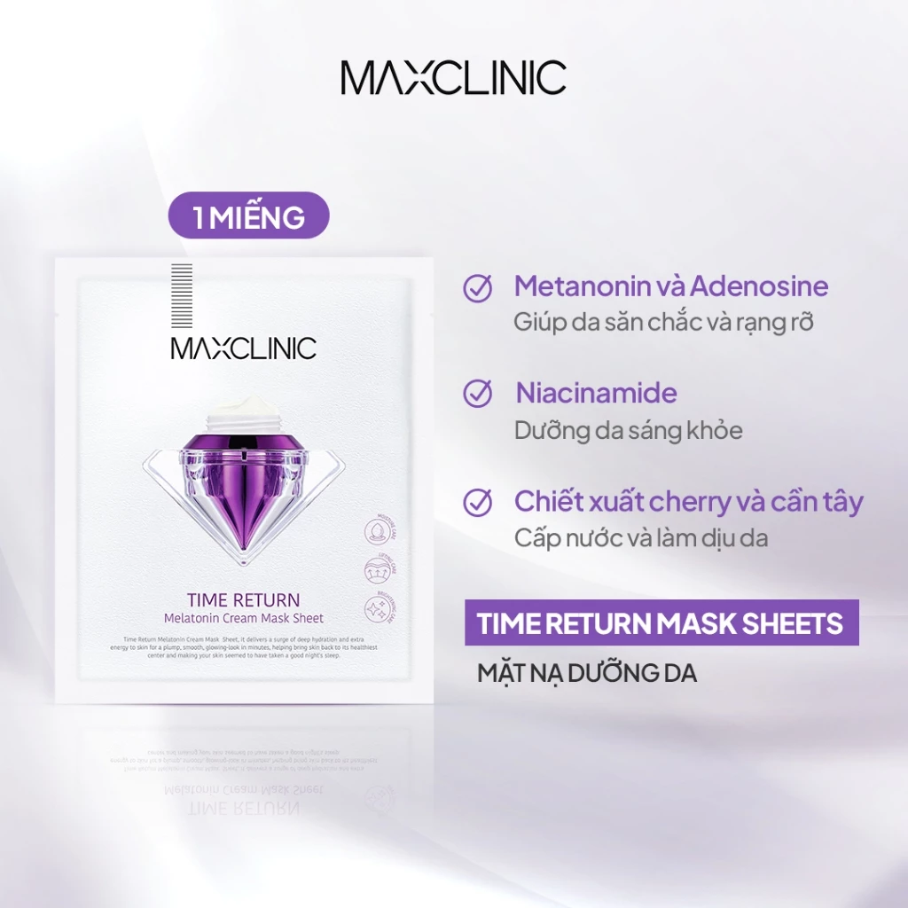 Mặt Nạ Maxclinic Time Return Melatonin Mask Sheets Cấp Ẩm, Dưỡng Sáng Da 28ml