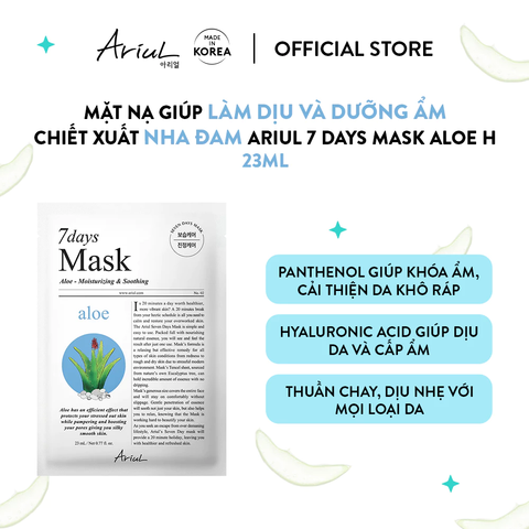 Mặt Nạ Ariul 7 Days Mask Aloe Chiết Xuất Lô Hội, Làm Dịu Da 23ml