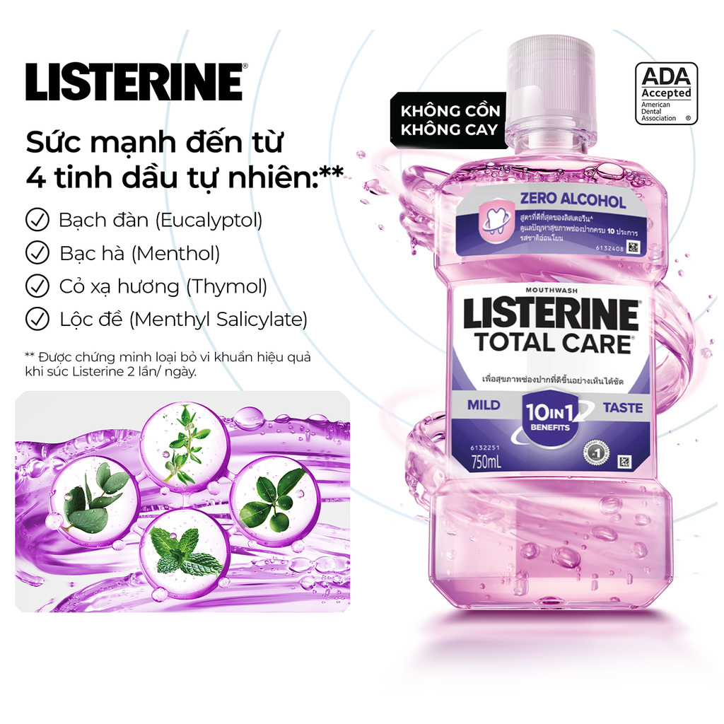 Nước Súc Miệng Listerine Total Care Zero Alcohol Mouthwash Chăm Sóc Toàn Diện Không Cay 250ml