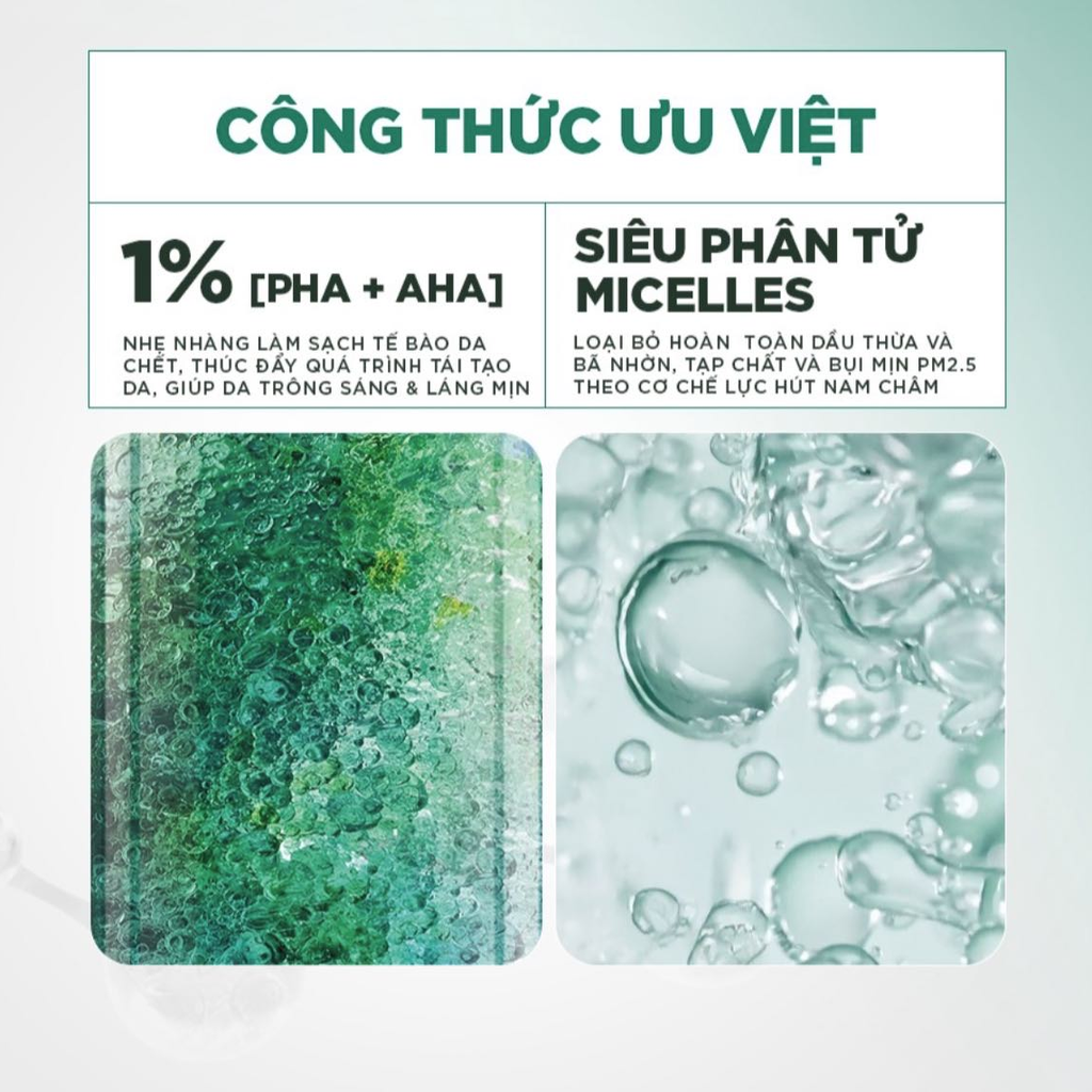 Nước Tẩy Trang Garnier Micellar Exfoliating Water 1% PHA + AHA Làm Sạch Tế Bào Da Chết 400ml