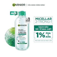 Nước Tẩy Trang Garnier Micellar Exfoliating Water 1% PHA + AHA Làm Sạch Tế Bào Da Chết 400ml