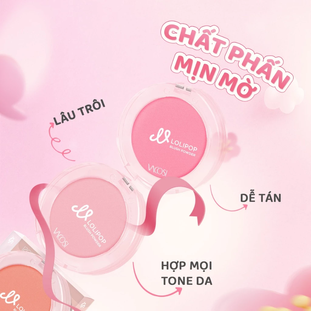 Phấn Má Hồng Vacosi Lolipop All Day Blush Powder VP14 Phấn Mịn, Trang Điểm Tự Nhiên 5.6g